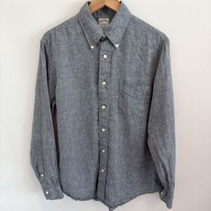 Brooks Brothers Regent Irish Linen Shirt Men's Medium Blue Button Up Long Sleeve